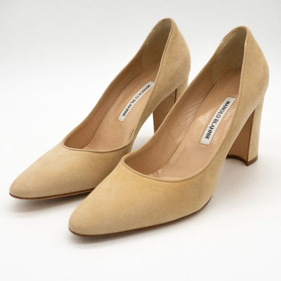 Manolo Blahnik Shoes Manolo Blahnik Tucciototo Block Heel Suede Pumps In Nude Size 4 Us 95 Poshmark